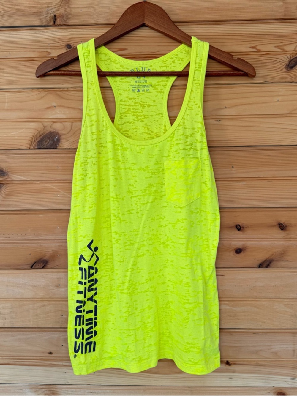 BLUE 84 | Anytime Fitness Women’s Medium Neon Yellow Burnout Racerback Tank Top
